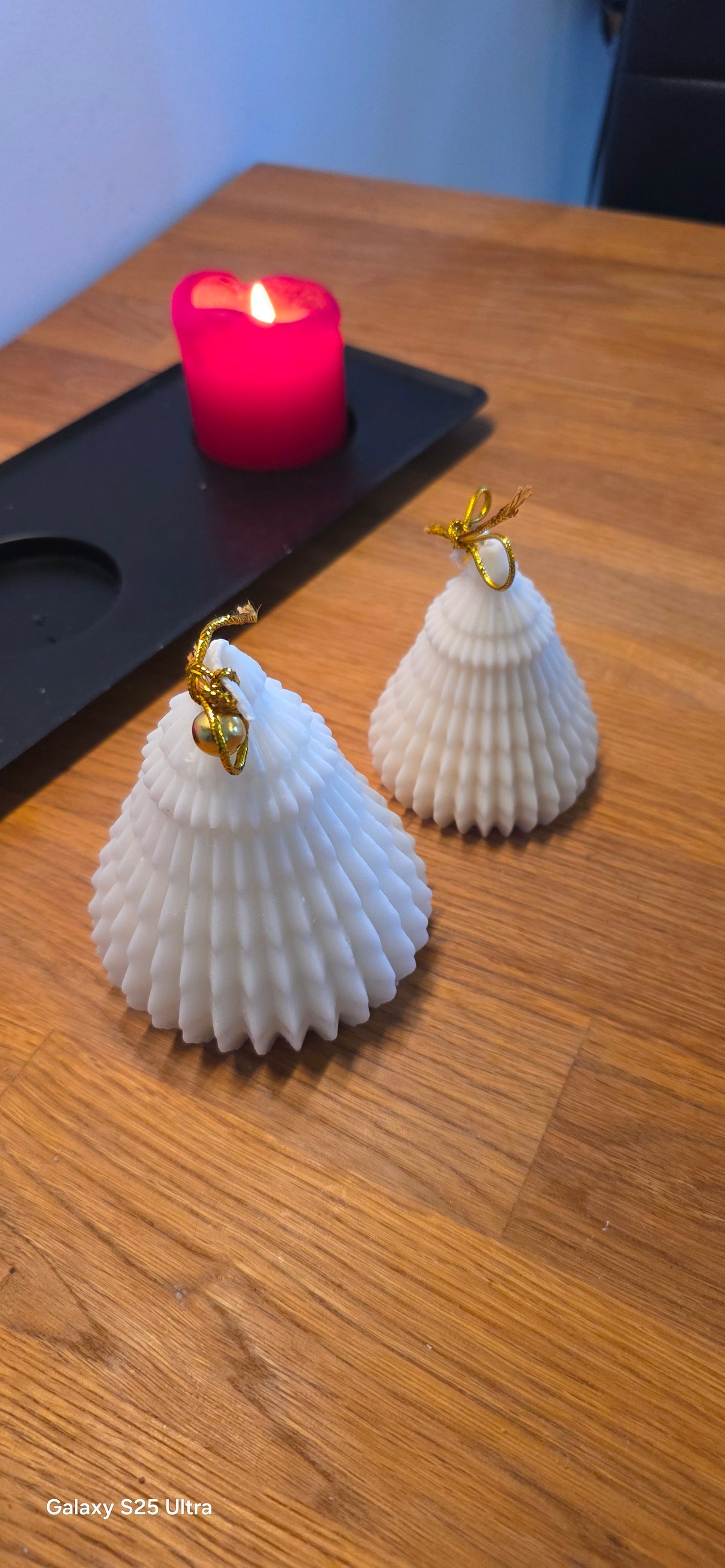 Origami juletræslys i naturlig sojavoks lille