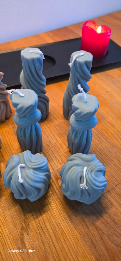 Flow sæt med 3 håndlavede skulpturelle stearinlys